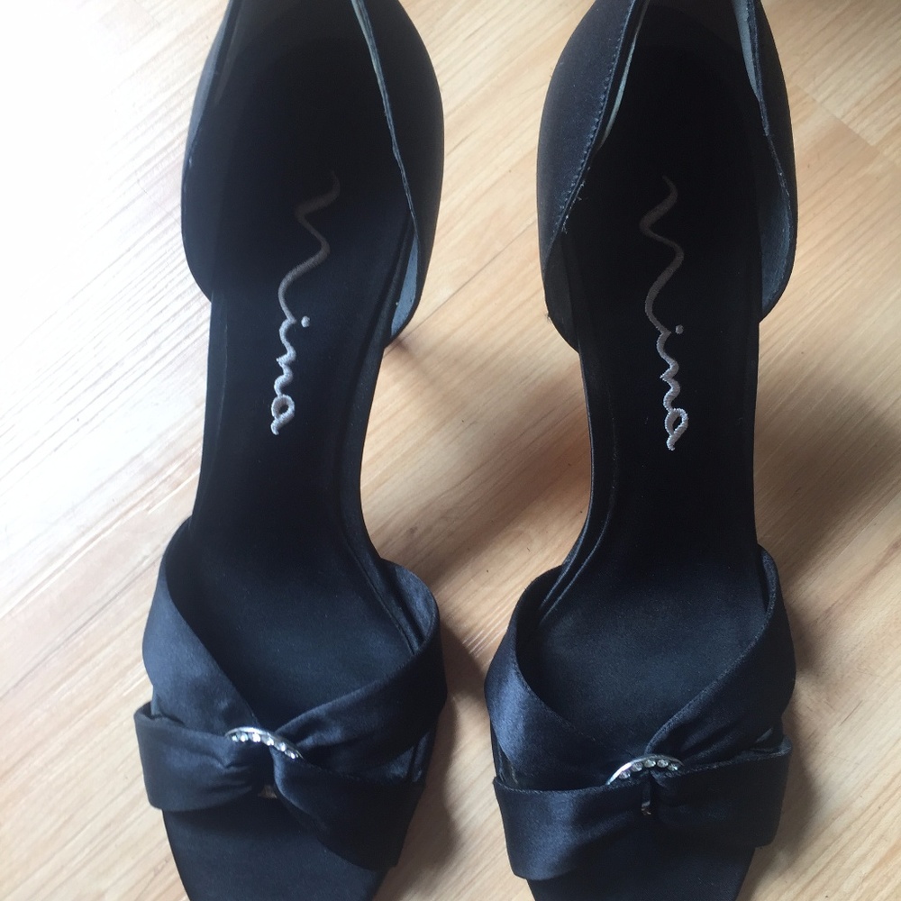 Nina Satin Peep Toe Pumps