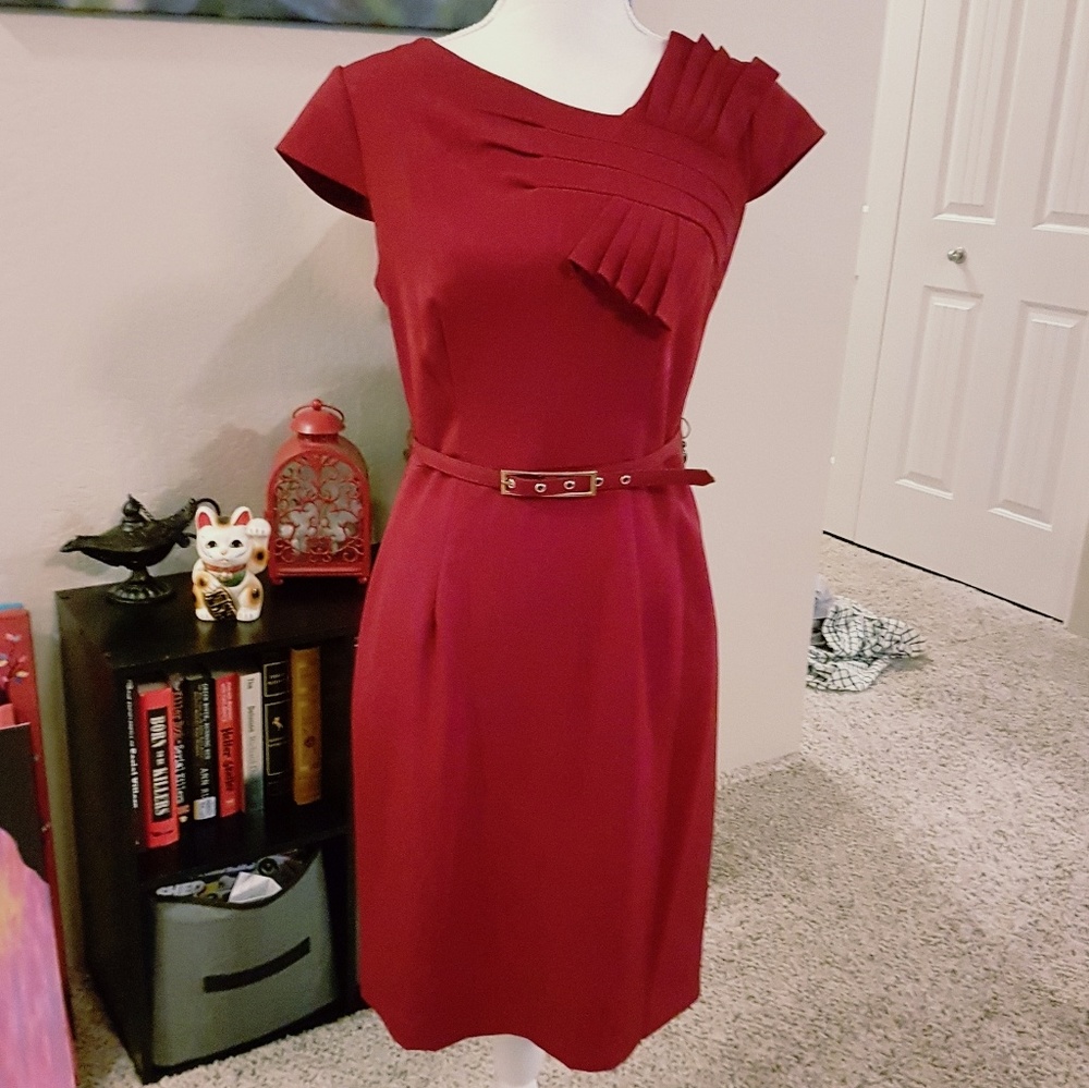 Crimson Red Belted Dress