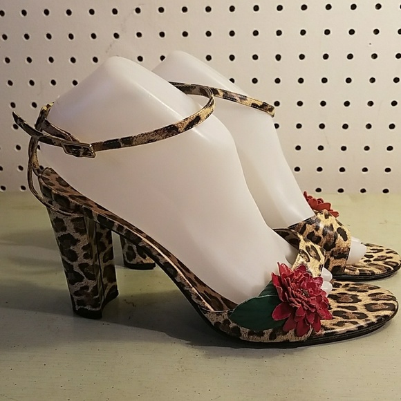 DOLCE & GABBANA LEATHER LEAPORD SANDAL HEELS - Picture 2 of 10