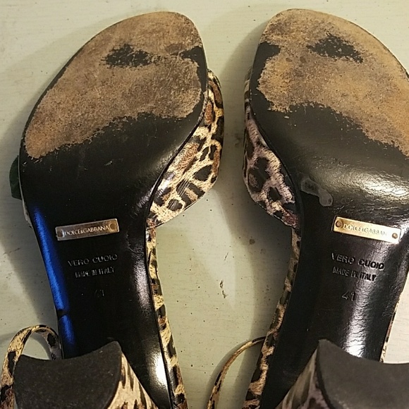 DOLCE & GABBANA LEATHER LEAPORD SANDAL HEELS - Picture 5 of 10