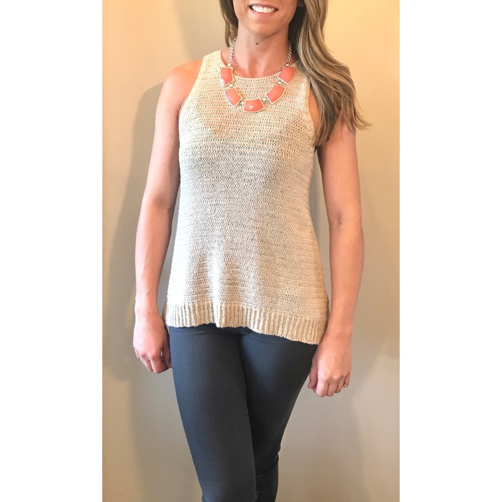 Cream Knit High-low Sleeveless Top