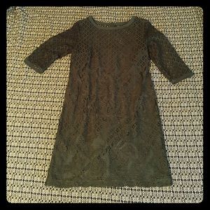Forest green, lace, shift dress