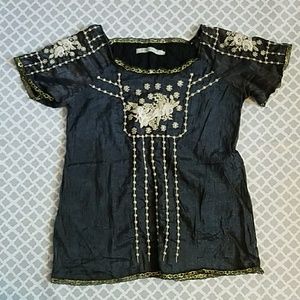Boho top with cream floral embroidery
