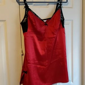Victoria's Secret red silk lace slip