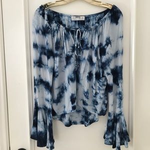 Blue and White Strapless Long Sleeve that Ties