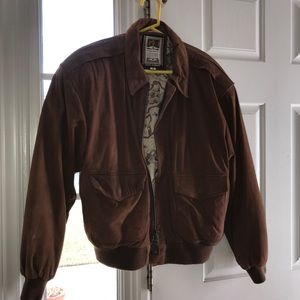 Brown Leather Bomber Jacket