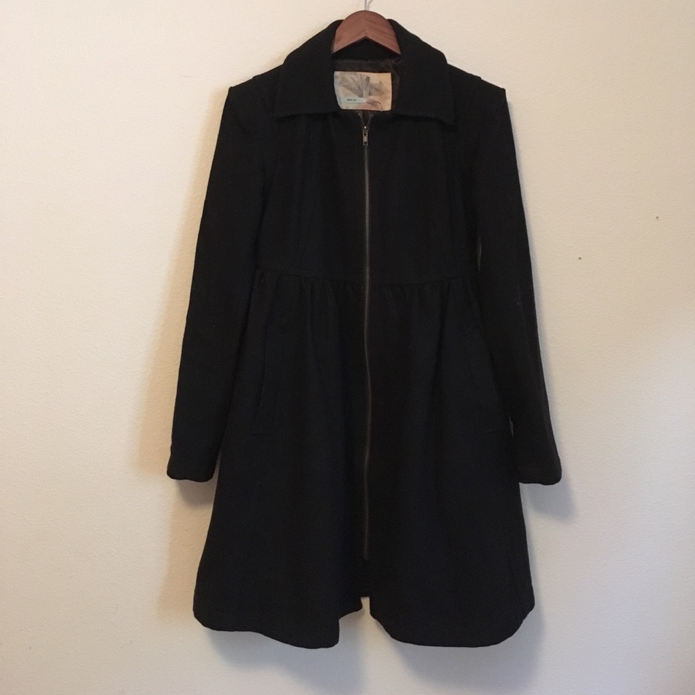 Urban Outfitters — Black Fit & Flare Zip Peacoat