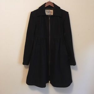 Urban Outfitters — Black Fit & Flare Zip Peacoat