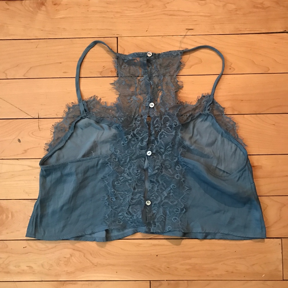 Blue Spaghetti Strap Flowy Crop Top