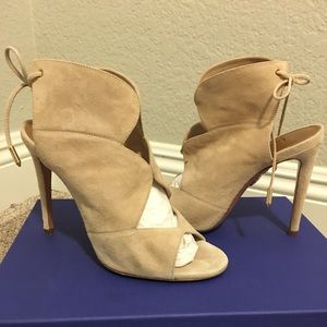 Aquazurra Pasadena nude peep toe bootie heels 5.5