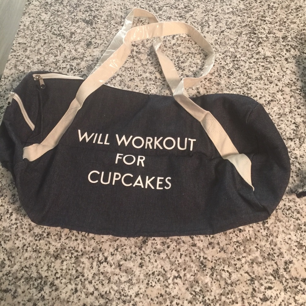 Denim gym bag will workout for cupcakes brand new