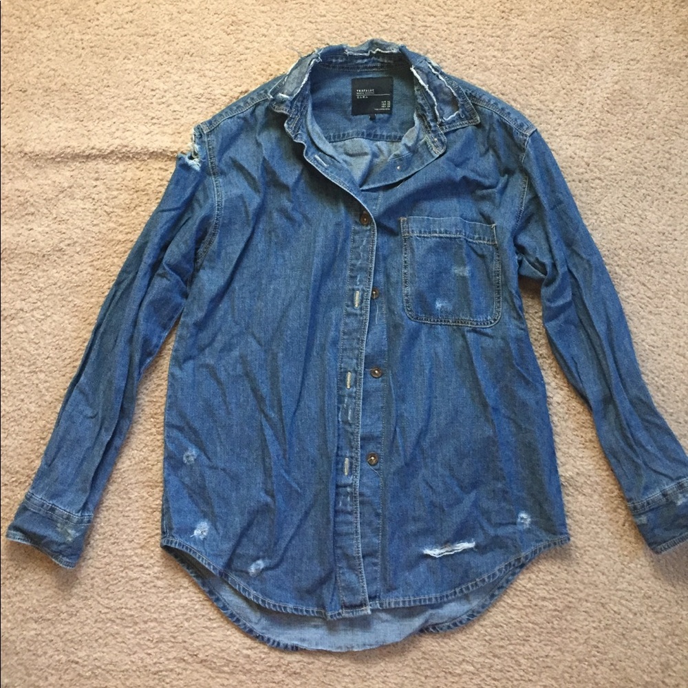 Zara Distressed Chambray Shirt