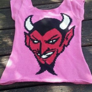 Betsy Johnson Devil Pink Knitted Top Small