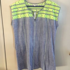 Denim Dress with Lime Green detail