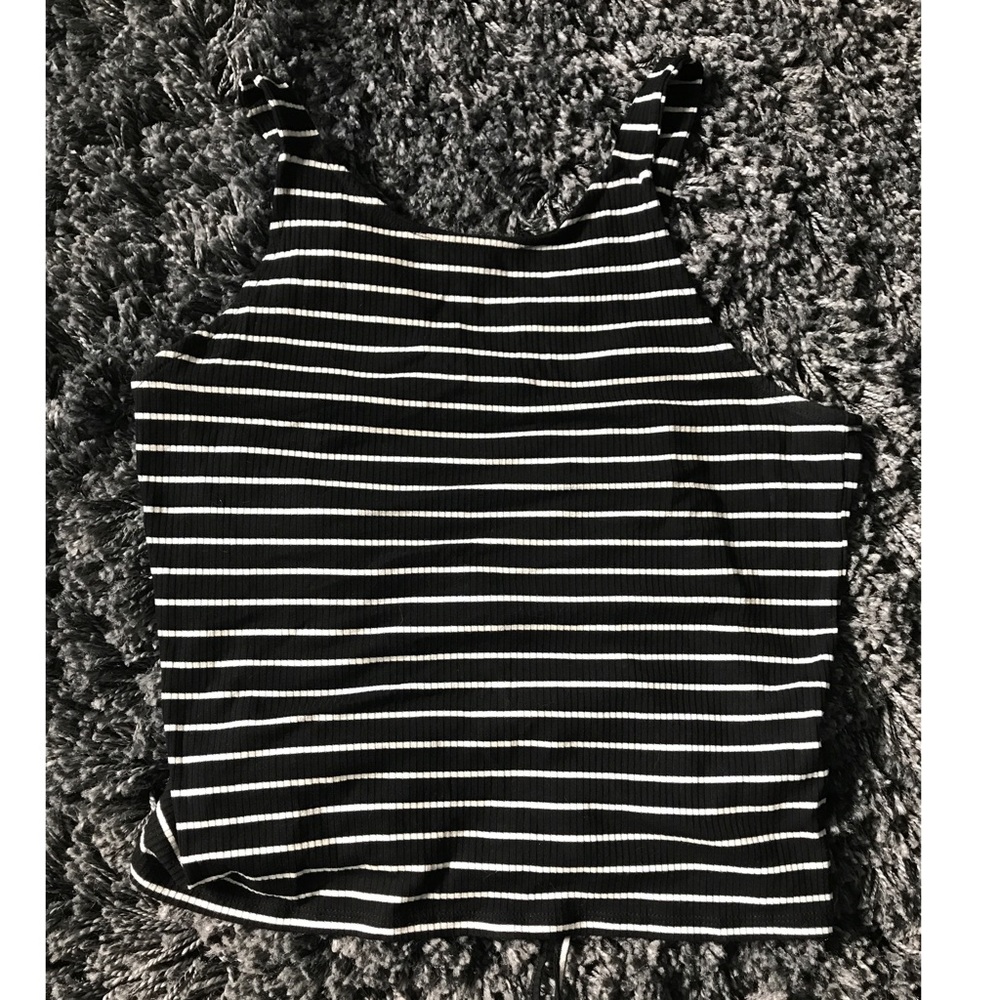 American Eagle Black and White Ribbed Tank