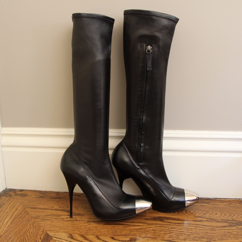 Alexander McQueen Tall Boots with Metal Toe Detail