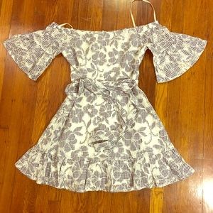 Off the Shoulder Floral Gingham Dress