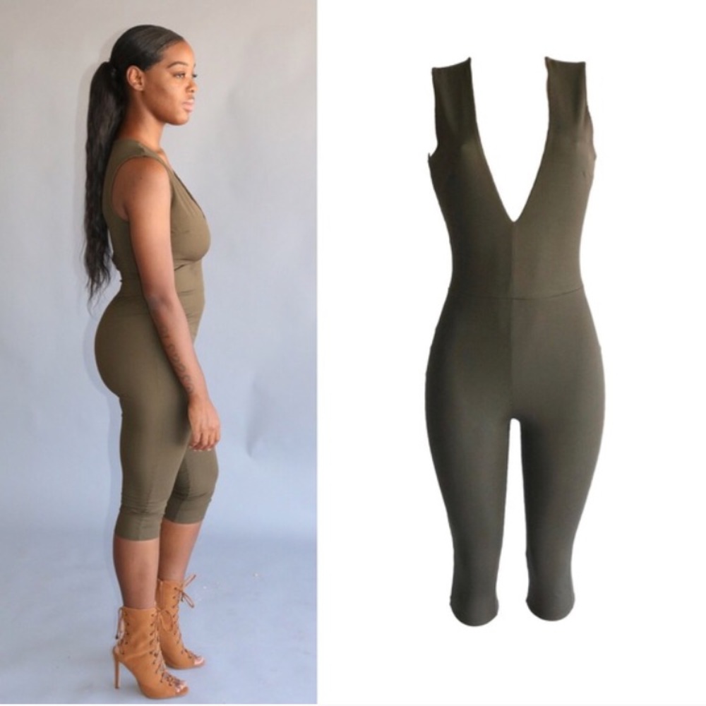 Olive Green Capris Jumpsuit