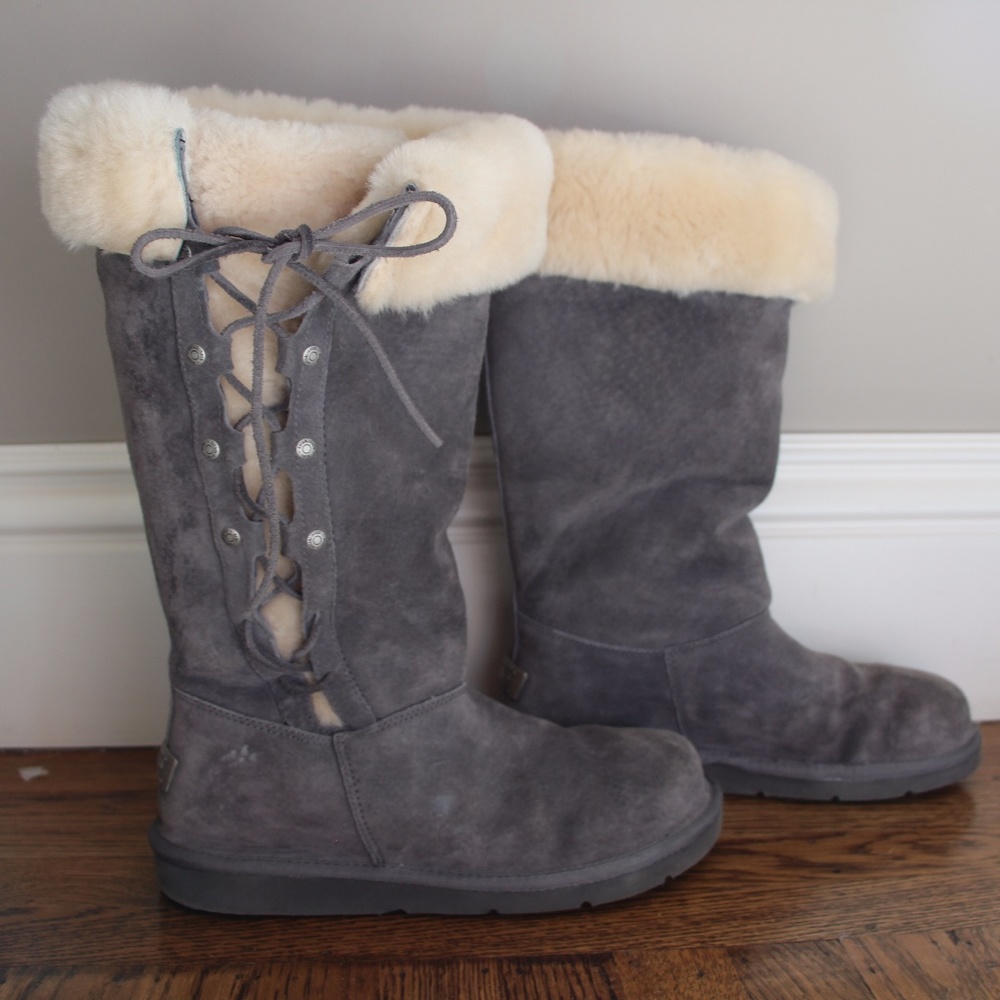 Grey Lace Up Ugg Boots