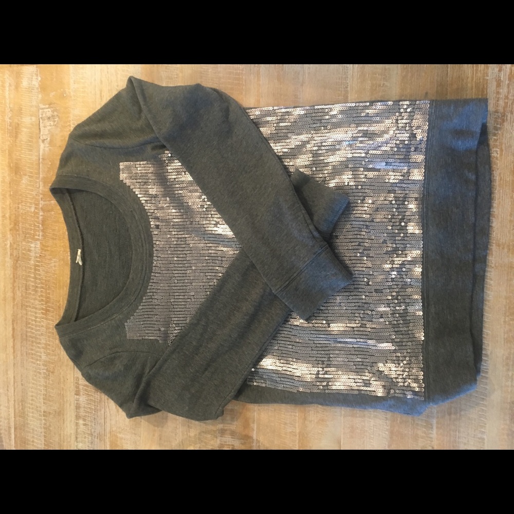 J Crew sequined gray top.