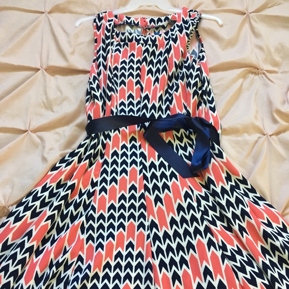Coral and Navy A-line dress