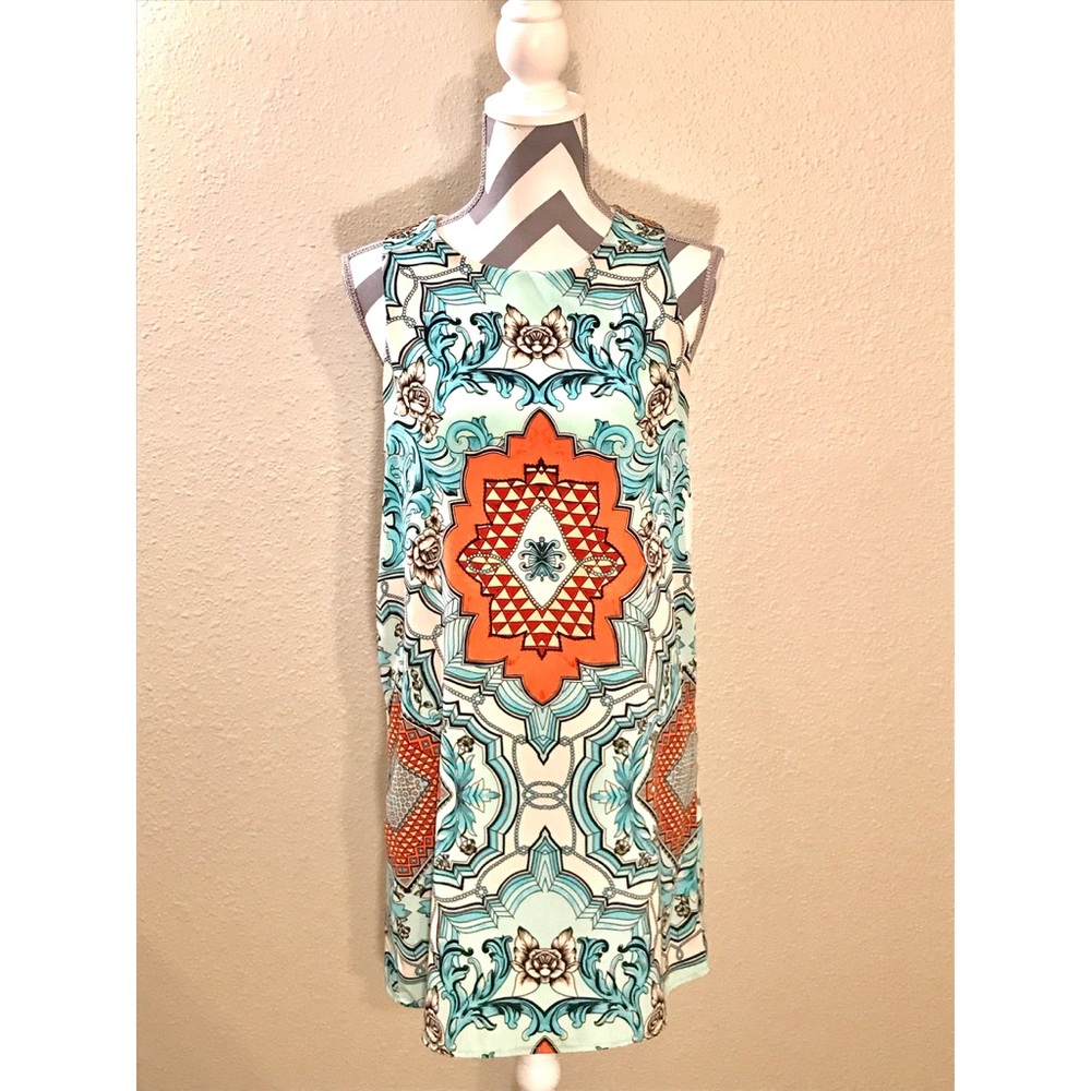 Kaleidoscope Aqua/Orange Short Sleaveless Dress