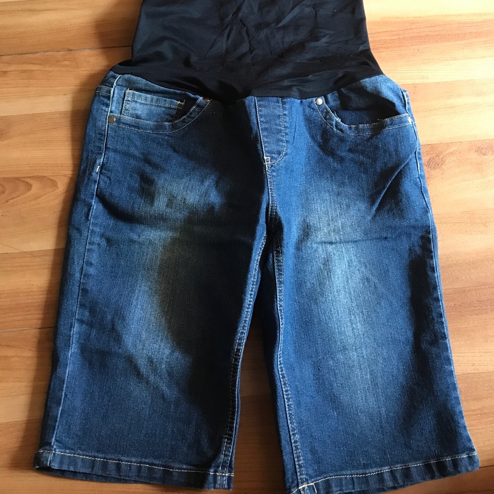Denim Maternity Capri Shorts