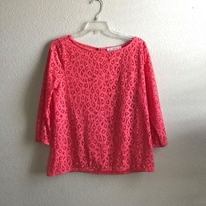 ANN TAYLOR bright pink place the quarter sleeve