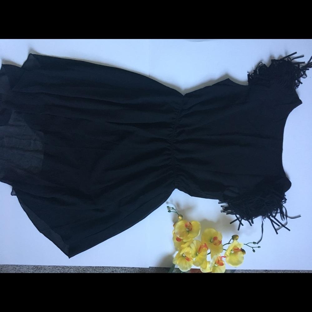 Black dress fringe shoulder