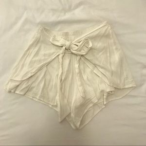 White Wrap Tie in Front Shorts