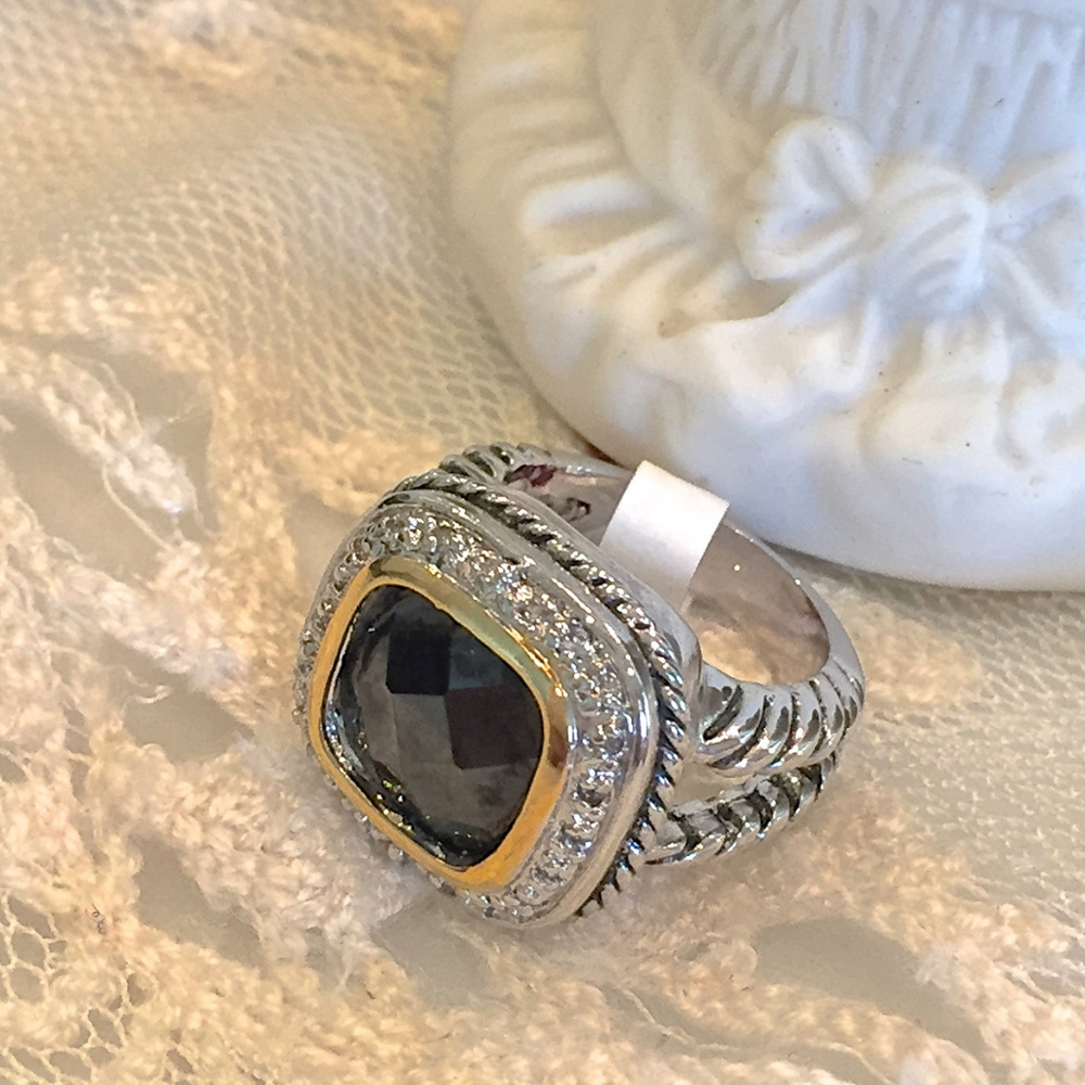 Double Cable Ring With AAAAA Black Onyx CZ, NWT