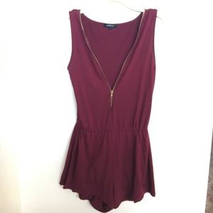 Ambiance Burgundy Zip-Up Romper