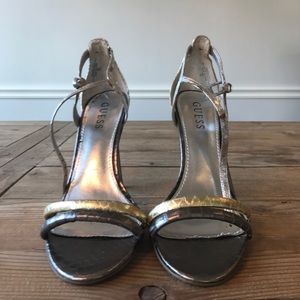 Guess Gold and Silver Ankle Strap Heels
