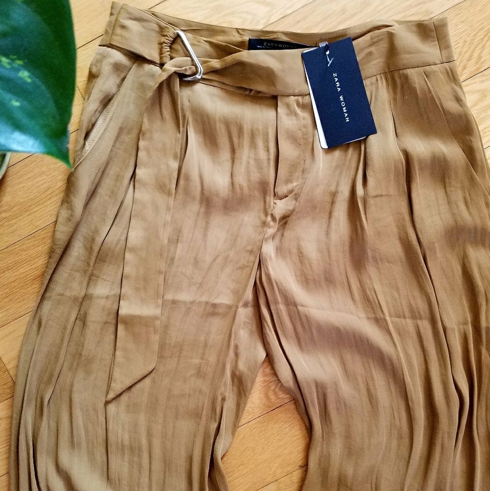 Khaki Silk High Waisted Boho Chic Pants