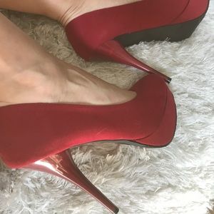 Red Faux suede Pumps