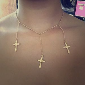 Short Gold 3 Cross Necklace