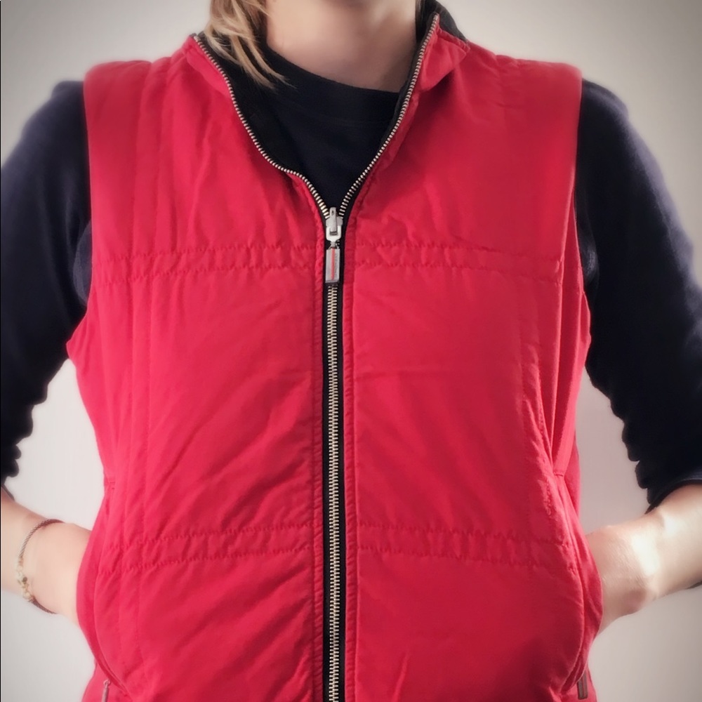 Reversible red/black quilted vest