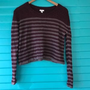 BP cropped grey & maroon striped sweater