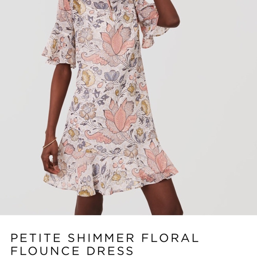 LOFT Petite Shimmer Floral Flounce Dress