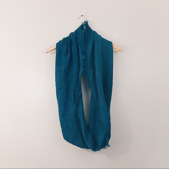 Accessories - Teal Acrylic Woven Fringe Infinity Scarf