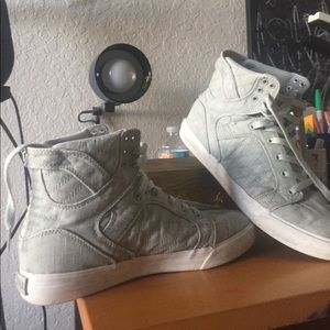 high top washed up gray supras