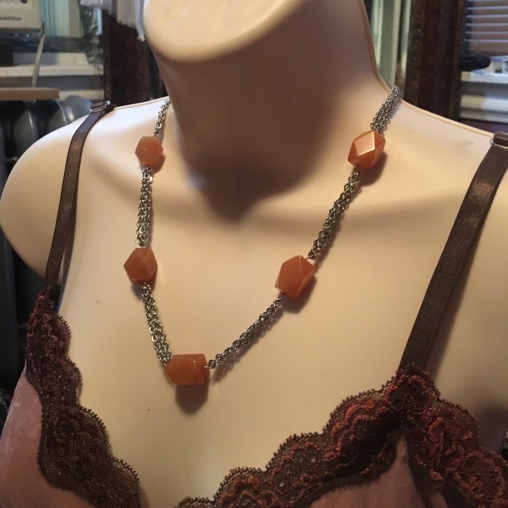 Genuine Orange Quartz nugget necklace