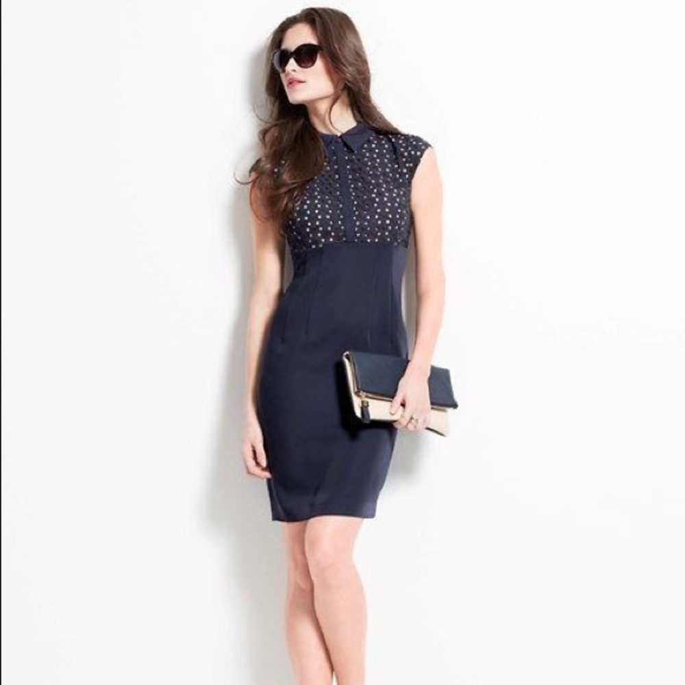 Ann Taylor Eyelet Bodice Dress in Navy