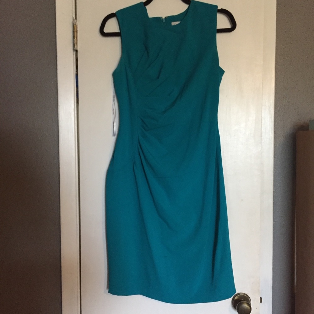Calvin Klein ruched-side Dress - Teal size 4 SALE
