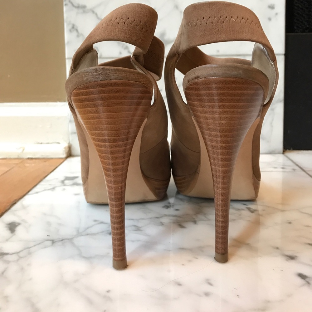 Pelle Moda Beige Peep Toe Ankle Strap Pumps