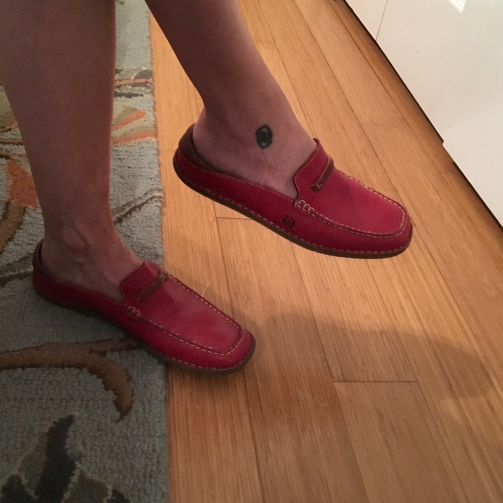 Born Red Leather Slide On Loafers.  Comfy Style!
