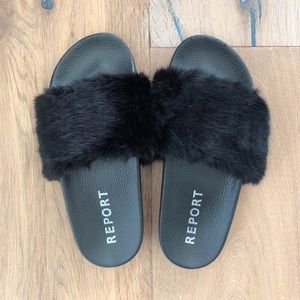 Report Black Faux Fur Gemma Slides