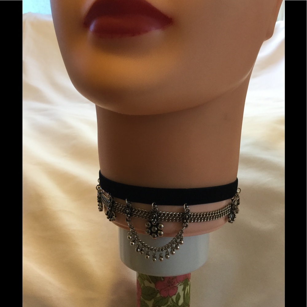 Black Velvet Chocker with silver color decor