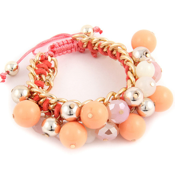 Boutique Jewelry - Peach Pink and Gold Shamballa Bracelet  NWT
