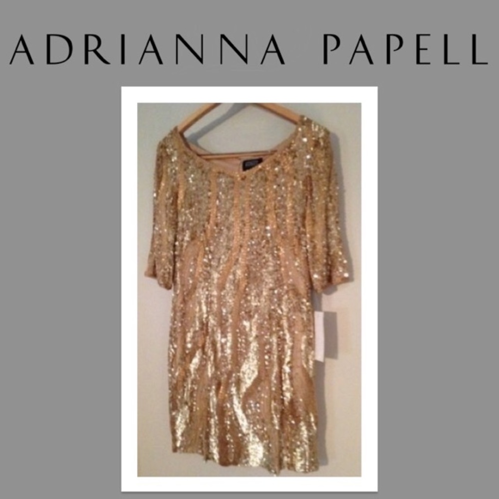NWT Adrianna Papell Gold Sequin Dress